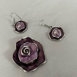 Hand Made Enamel Jewelry Set Neckace and Earrings